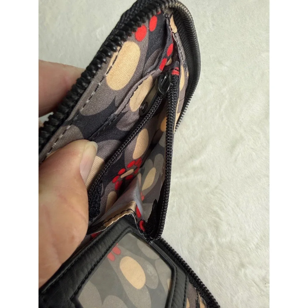 Pistil Womens Zip Around Wallet Charcoal Grey Canvas Black Faux Leather Floral